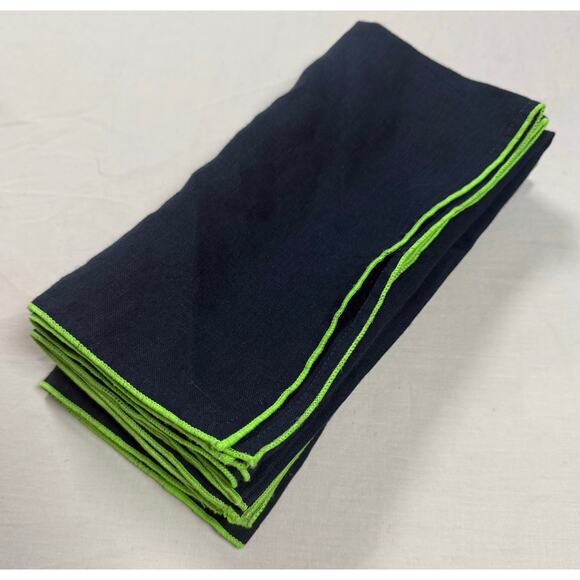 Ballard Designs Linen Napkins Navy and Green 4 Count - Picture 3 of 7
